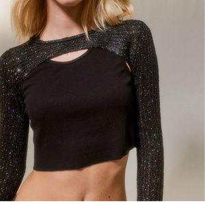 UO Brooke Sparkly Shrug Sweater Silver S